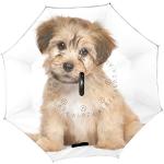 Jeansame Paraguas invertido invertido de doble capa a prueba de viento con mango en forma de C para uso en coche, hombres y mujeres, lindo perro cachorro