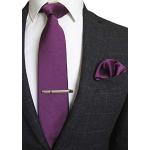 JEMYGINS - Corbata para hombre con sarga de seda y pinzas para corbata y bolsillo, morado, M