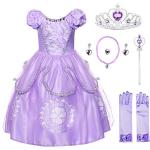 JerrisApparel Niña Disfraz de Princesa Sofía Tul Cumpleaños Partido Vestido (7 años, Lila con Accesorios)
