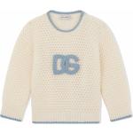 Jerséis blancos de lana con cuello redondo infantiles rebajados con logo Dolce & Gabbana 