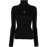 Jerséis negros de tencel de cuello alto rebajados manga larga con cuello alto con logo Calvin Klein Jeans talla L para mujer 