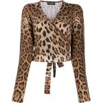 Jerséis marrones de lana de lana manga larga con escote V leopardo Dolce & Gabbana con lazo talla XXL para mujer 
