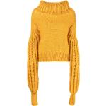 Jerséis amarillos de jersey de cuello alto rebajados con cuello alto de punto con crochet para mujer 