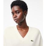 Jersey de mujer Lacoste en algodón ecológico con cuello de pico Taille 46 Blanco