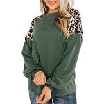 Jerséis verde militar de jersey cuello redondo rebajados de otoño con cuello redondo lavable a máquina informales leopardo talla XL para mujer 