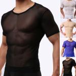 Camisetas deportivas transparentes de sintético manga corta con cuello redondo transpirables talla XL para hombre 