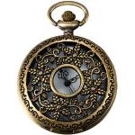 JewelryWe retro diseño floral de flores de bronce cubierta Calado reloj de cuarzo de bolsillo con cadena 31,5 cm)