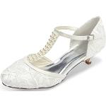 Zapatos blancos de satén de novia formales de encaje talla 37 para mujer 