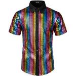 JOGAL Camisa de vestir para hombre Lentejuelas con botones de manga corta [Multicolor - Grande]