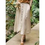 Faldas beige de poliester de lino  de otoño tallas grandes vintage para mujer 