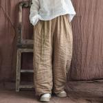 Pantalones beige de lino de lino vintage Talla Única para mujer 
