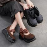 Sandalias marrones de lino de cuña de punta redonda con tacón de 7 a 9cm vintage para mujer 