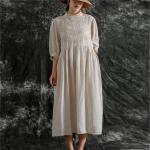 Vestidos blancos de poliester de lino vintage de encaje para mujer 