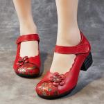 Zapatillas estampadas marrones de cuero de otoño de punta redonda con tacón de 3 a 5cm vintage floreadas para mujer 