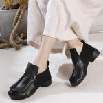 Zapatos negros de cuero con plataforma de otoño de punta redonda vintage para mujer 