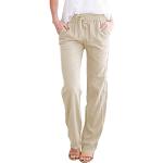Pantalones beige de lino de cintura alta de verano vintage talla M para mujer 