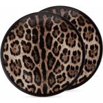 Platos marrones de porcelana de porcelana aptos para lavavajillas leopardo Dolce & Gabbana en pack de 2 piezas para 2 personas 