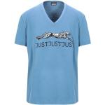 Camisetas azules de algodón de manga corta manga corta con escote V con logo Just Cavalli talla M para hombre 
