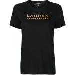 Camisetas negras de algodón de manga corta manga corta con cuello redondo con logo Ralph Lauren Lauren para mujer 
