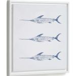 Kave Home - Cuadro Lavinia de madera blanco 3 peces espada azul 30 x 40 cm