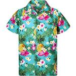 Camisas turquesas de poliester de flores  tallas grandes manga corta informales floreadas con motivo de flores talla 5XL para hombre 