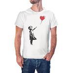 KMF T-SHIRT - Camiseta para Hombre niña con Globo Arte Banksy Graffiti (Blanco, XL)