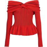 Tops drapeados rojos de viscosa manga larga sin hombros BALMAIN talla XS para mujer 