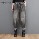 Jeans baggy de algodón de otoño vintage talla XL para mujer 