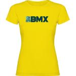 Camisetas deportivas amarillas de algodón manga corta con cuello redondo de punto Kruskis talla S para mujer 