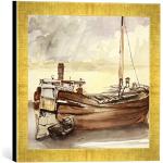 Kunst für Alle ' – Fotografía enmarcada de Edouard Manet – The Barge, de impresión handgefertigten imágenes de Marco, 40 x 30 cm, Oro Raya