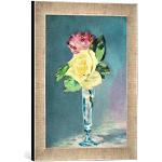 Kunst für Alle ' – Fotografía enmarcada de Edouard Manet E. – Manet, – Rosas en champán de Cristal, de impresión handgefertigten imágenes de Marco, 30 x 40 cm, Plata Raya