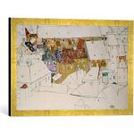 Kunst für Alle ' – Fotografía enmarcada de Egon Schiele Amarillas La Ciudad, de impresión handgefertigten imágenes de Marco, 60 x 40 cm, Oro Raya