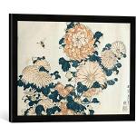 Kunst für Alle ' – Fotografía enmarcada de Katsushika Hokusai Chrysanthemums, de impresión handgefertigten imágenes de Marco, 60 x 40 cm, Color Negro Mate