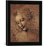 Kunst für Alle ' – Fotografía enmarcada de Leonardo da Vinci Cabeza de Mujer, de impresión handgefertigten imágenes de Marco, 30 x 30 cm, Color Negro Mate