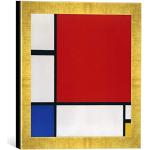 Kunst für Alle ' – Fotografía enmarcada de Piet Mondrian Composición con Rojo, Amarillo y Azul, de impresión handgefertigten imágenes de Marco, 30 x 30 cm, Oro Raya