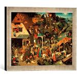 Kunst für Alle ' – Fotografía enmarcada de Pieter Bruegel el Antiguos la sprichwörter neerlandesa, de impresión handgefertigten imágenes de Marco, 40 x 30 cm, Plata Raya