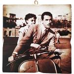 KUSTOM ART Cuadro cuadro de estilo vintage Gregory Peck y Audrey Hepburn en la película de vacaciones romanas de colección, impresión en madera