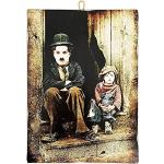 KUSTOM ART CuadroEstilo Vintage Charlie Chaplin - El niño - Impresión en Madera Para Decoración del Hogar, Pizzeria Trattoria Bar Hotel 17 x 24 cm.