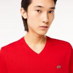 Camisetas rojas de algodón de cuello pico tallas grandes de punto Lacoste talla 6XL para hombre 