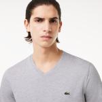 Camisetas grises de algodón de cuello pico tallas grandes de punto Lacoste talla 3XL para hombre 