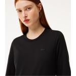 Camisetas negras de algodón de cuello redondo tres cuartos con cuello redondo de punto Lacoste para mujer 