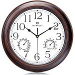 Lafocuse Reloj de Pared con Termometro e Higrometro Silencioso Vintage 30 cm Reloj de Cuarzo Temperatura Humedad Color Caoba para Cocina Salon Oficina