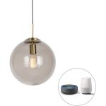 Lámpara colgante inteligente latón con cristal ahumado 30 cm con Wifi ST64 - Ball