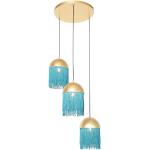 Lámpara colgante oriental dorado flecos azules 3-luces - FRINGLE