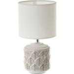 Lámpara de mesa grabada con hojas de cerámica blanca y beige de Ø 15x28 cm