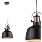 Lámpara colgante vintage de 1 foco, lámpara colgante de metal negro (lámpara colgante industrial, lámpara de cocina, 23 cm, altura 120 cm, cable negro)