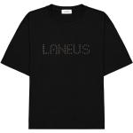 Camisetas negras de algodón de algodón  rebajadas informales con logo Laneus con tachuelas talla XL para mujer 
