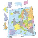 Larsen A8 Mapa político de Europa para los niños más pequeños, edición en Alemán, Puzzle de Marco con 37 Piezas
