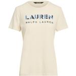 Camisetas beige de algodón de manga corta manga corta con cuello redondo de punto Ralph Lauren Lauren talla XS para mujer 