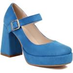 Zapatos azules de goma con plataforma de invierno con tacón cuadrado con hebilla de punta redonda con tacón más de 9cm formales talla 40 para mujer 
